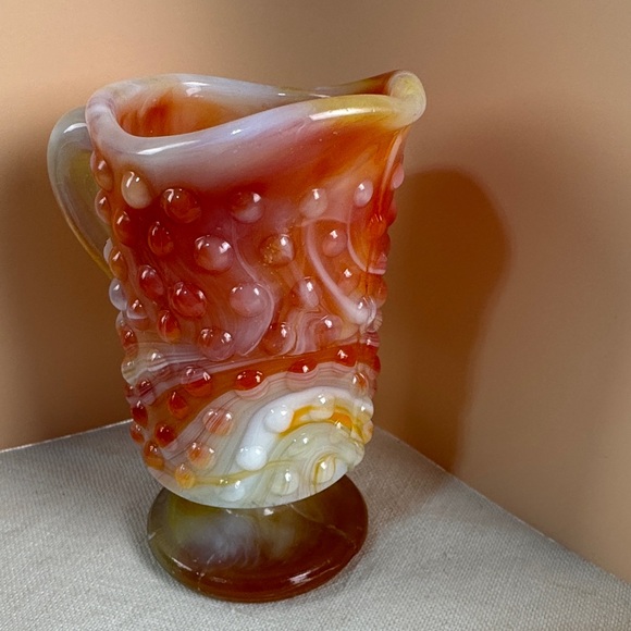 Vintage Kanawha Glass small Pitcher, Orange Hobnail glass - Picture 3 of 12